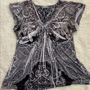 Stretchy black and white shirt with gems!